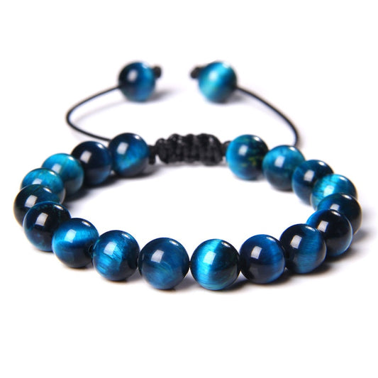 Bracelet Oeil de Tigre Bleu Lac sur Corde Ajustable