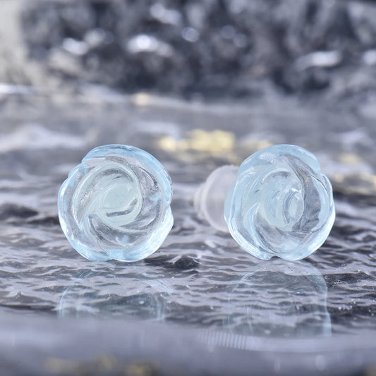 Aquamarine Crystal Rose Studs