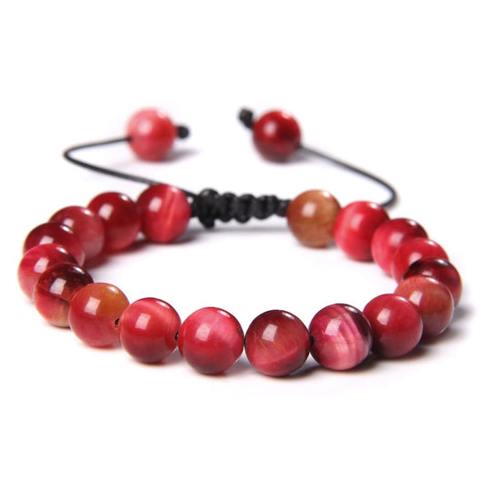 Bracelet Oeil de Tigre Pêche Fiery sur Corde Ajustable