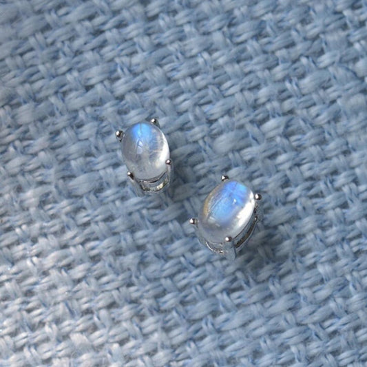 Silver Oval Moonstone Studs