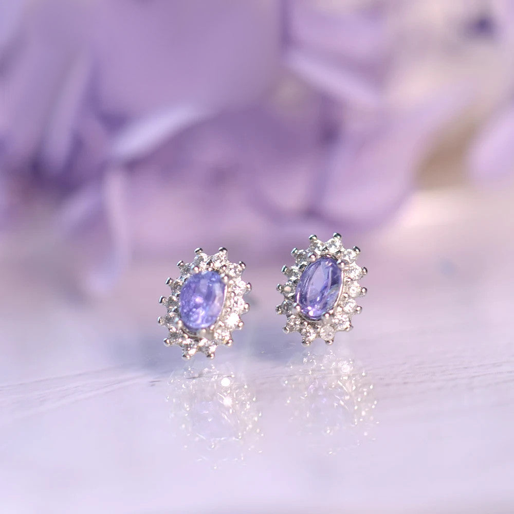 Tanzanite Halo Studs