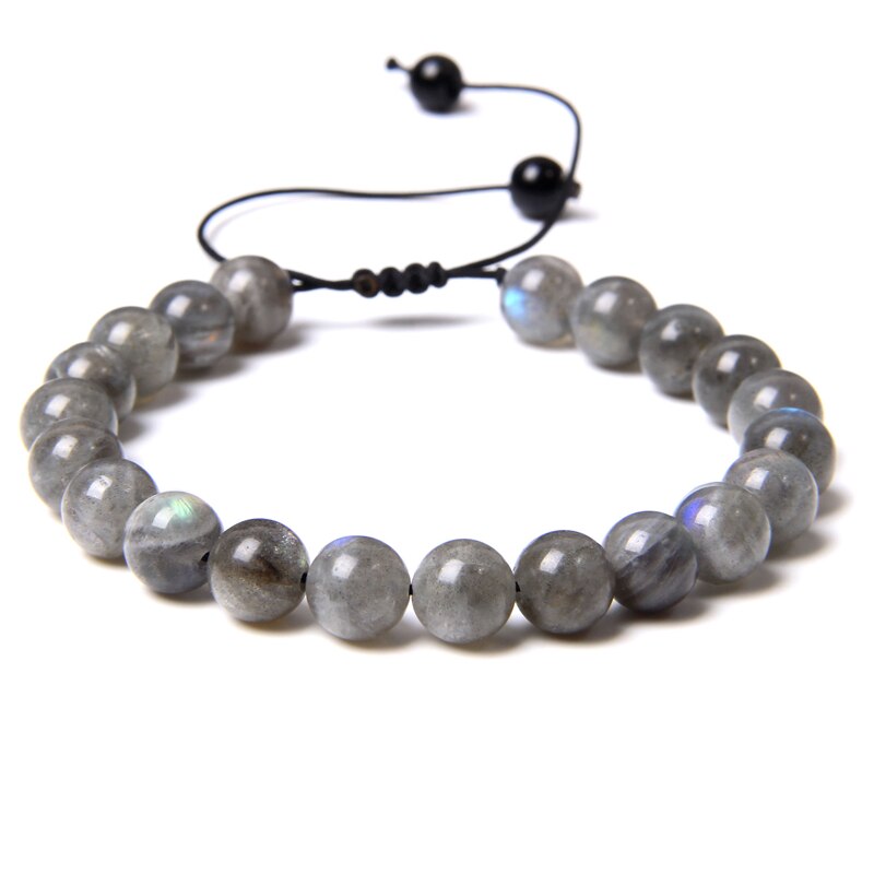 Bracelet Labradorite sur Corde Ajustable 8mm