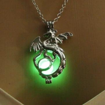 Glow In The Dark Silver Dragon Necklace