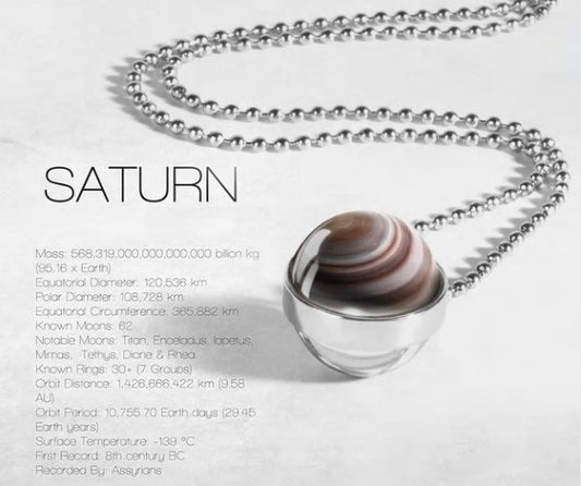 3D Planet Saturn Solar System Necklace