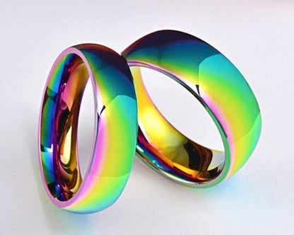 Couple's Ring Set in Rainbow Titanium