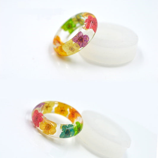 Real Tiny Rainbow Flower Resin Ring
