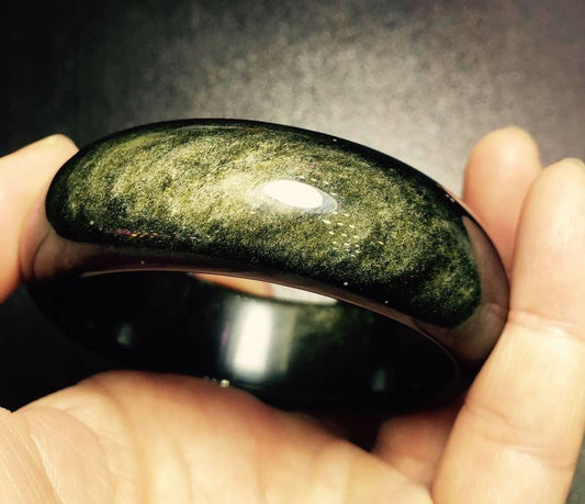 Bracelet en cristal d'obsidienne en or massif flashy