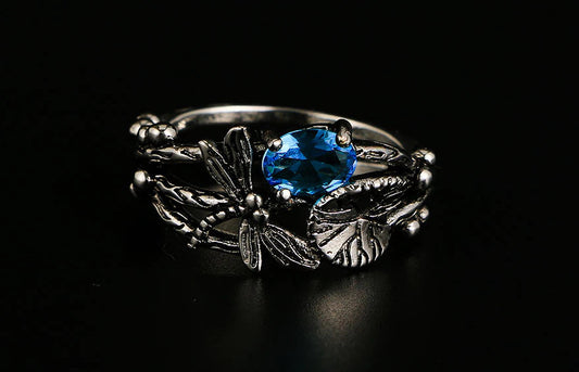 Silver Dragonfly Lotus Leaf Ring