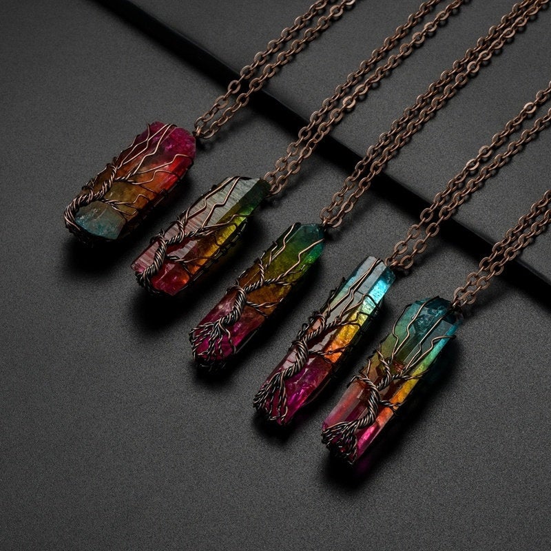 Collier arbre de vie en quartz arc-en-ciel