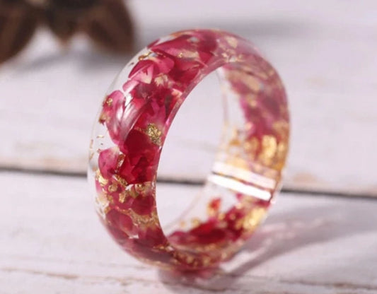 Real Pink Rose Petal and Gold Flake Bracelet