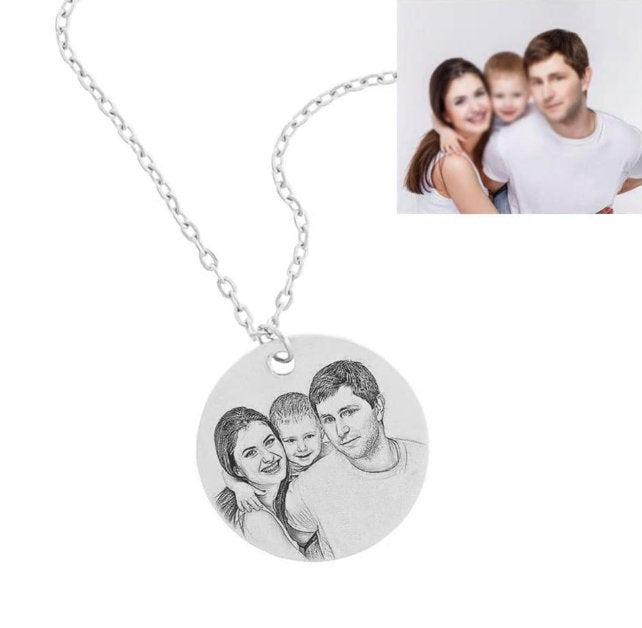 Personalized Engraved Round Photo Pendant