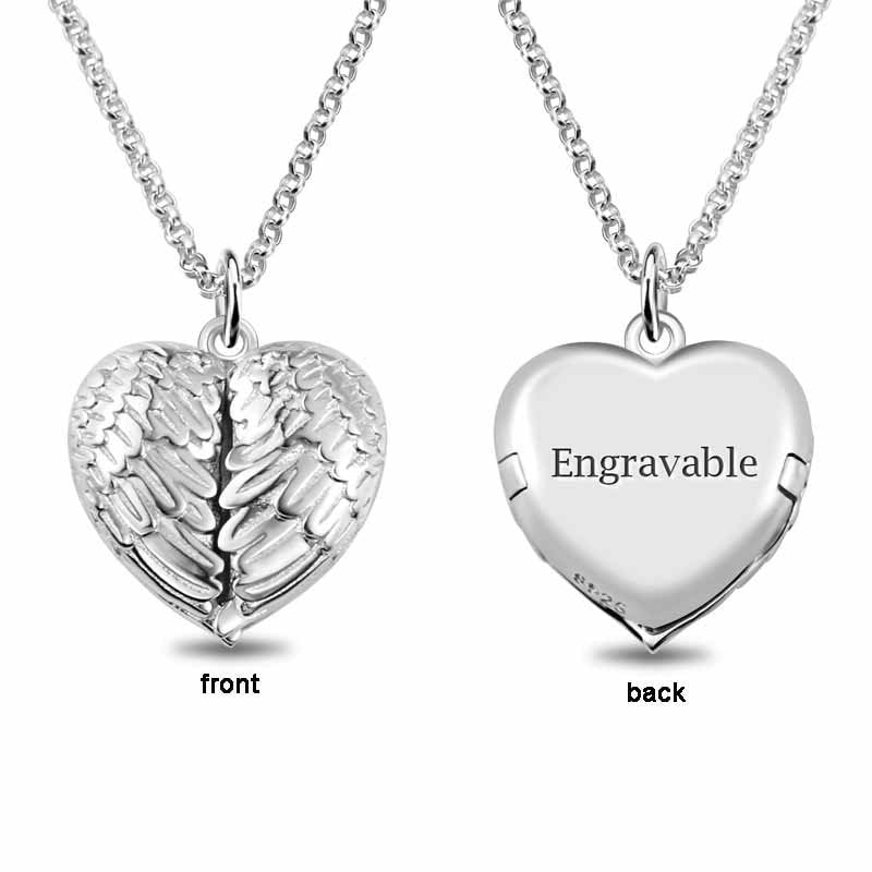 Custom Angel Wing Photo Locket 925 Sterling Silver