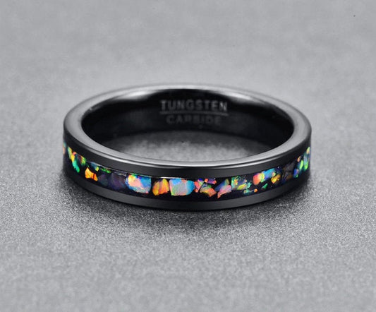 Bague de mariage pour femmes en tungstène noir, bague opale délicate