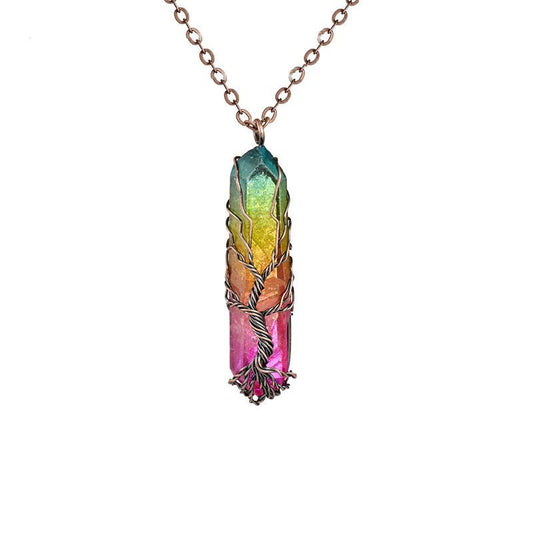 Collier arbre de vie à quartz chakra arc-en-ciel