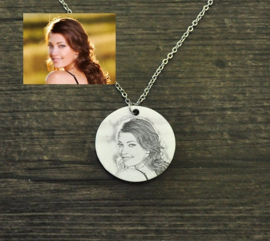 Personalized Engraved Round Photo Pendant