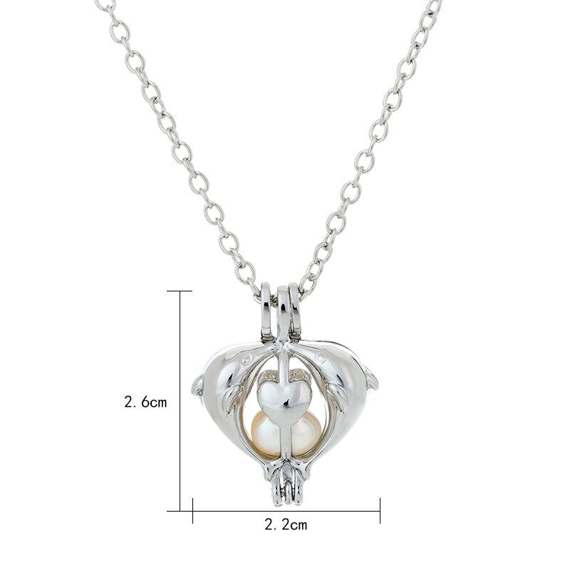 Im Dunkeln leuchtende silberne Delfin-Herz-Halskette