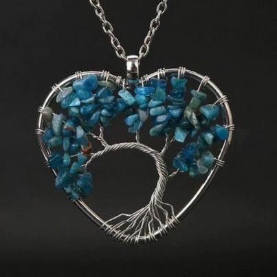 Blue Apatite Tree of Life Gemstone Necklace