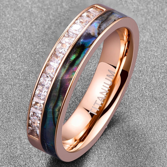 Ehering aus Titan, Ehering für Damen, Abalone-Ring, Ehering aus Roségold, Ehering für Damen, Ehering aus Titan, Ehering für Damen aus Titan