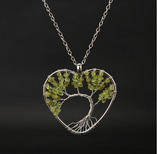 Silver Tree of Life Necklace, Rainbow Chakra Pendant, Rainbow Crystal Tree of Life, Natural Gemstone Pendant, 7 Chakras Necklace Pendant