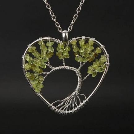 Silver Peridot Tree of Life Necklace