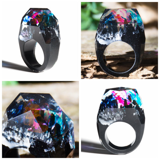Secret World Ring, Aurora Ring, Aurora Borealis Ring, Nordlichter Ring, verzauberter Hidden World Schmuck, klobiger Ring, handgefertigter Ring