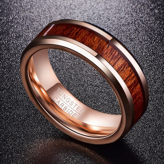Wood and Rose Gold Men's Wedding Ring