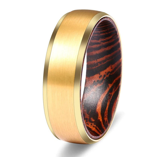 Bague en or pour hommes avec intérieur en bois véritable serti de tungstène