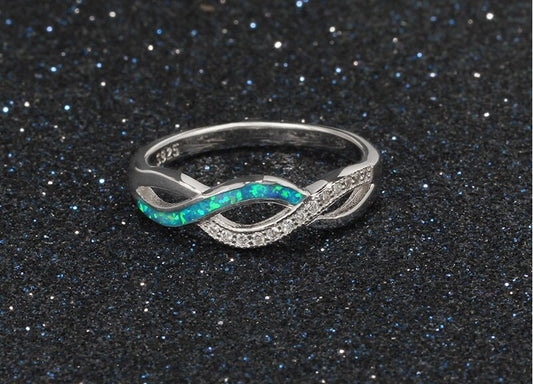 Blue Fire Opal 925 Sterling Silver Eternity Band