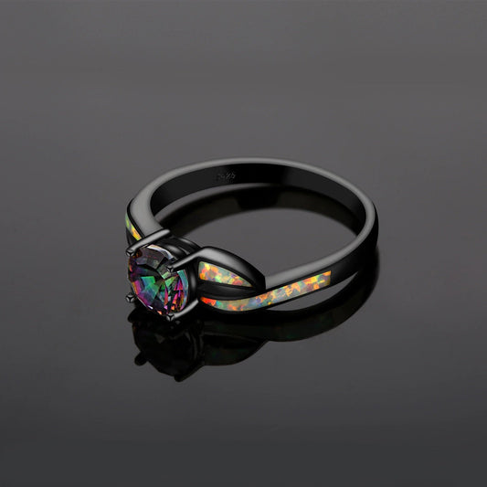 Mystic Topaz & White Fire Opal 925 Sterling Silver Ring