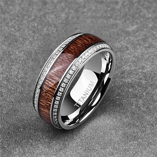 Titanium Wood and CZ Wedding Ring