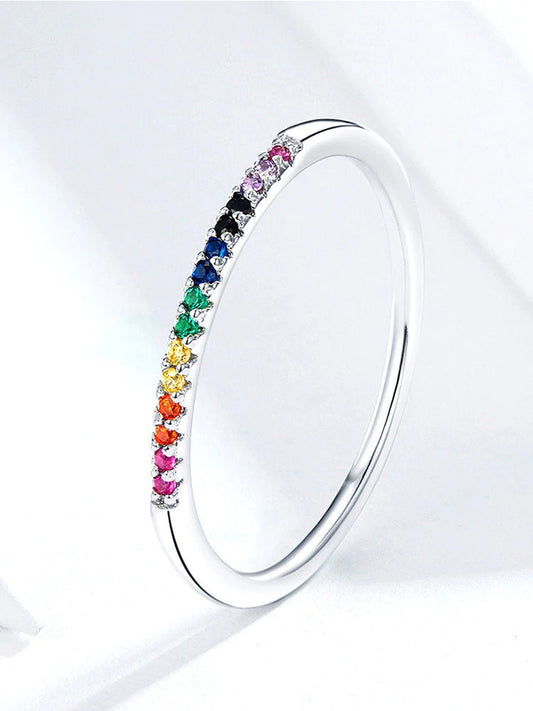 Dainty Silver Rainbow Stacking Ring in 925 Sterling Silver