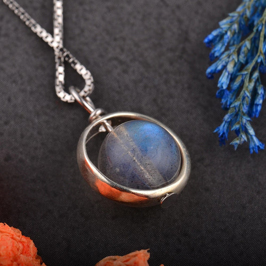 Moonstone Sphere 925 Sterling Silver Pendant