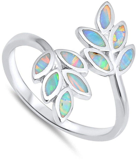 Fire Opal Leaf Ring in 925 Sterling Silver