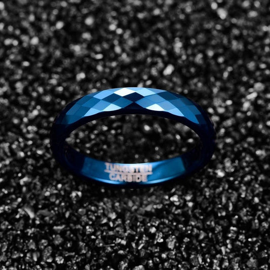 Thin Blue Ring with Faceted Finish