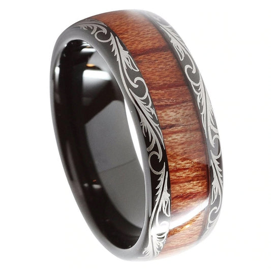 Real Wood Inlay Filigree Wedding Band for Men