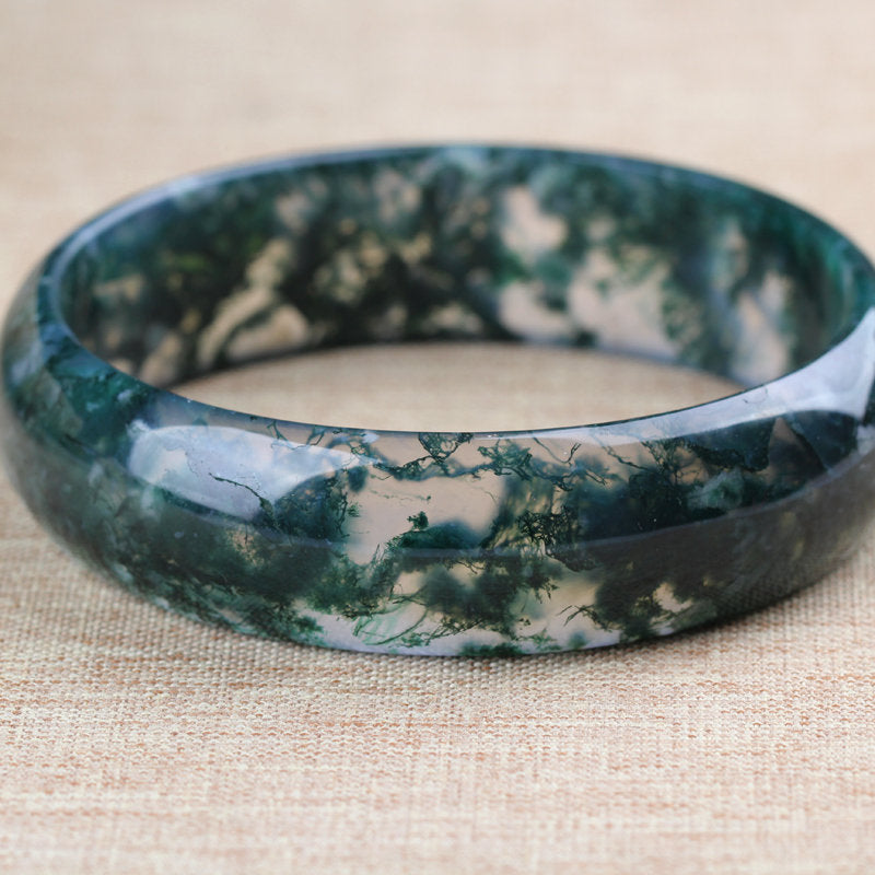 Moss Agate Carved Crystal Bangle