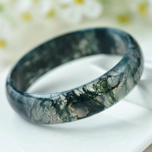 Moss Agate Carved Crystal Bangle