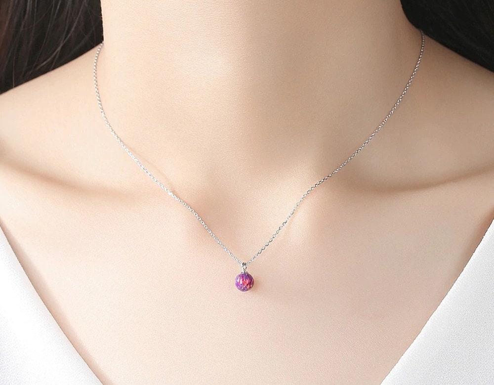 Opal Sphere Necklace in 925 Sterling Silver
