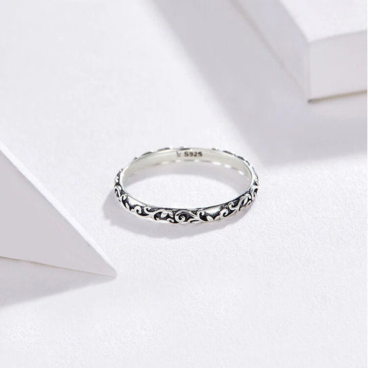 Filigree 925 Sterling Silver Floral Stacking Ring