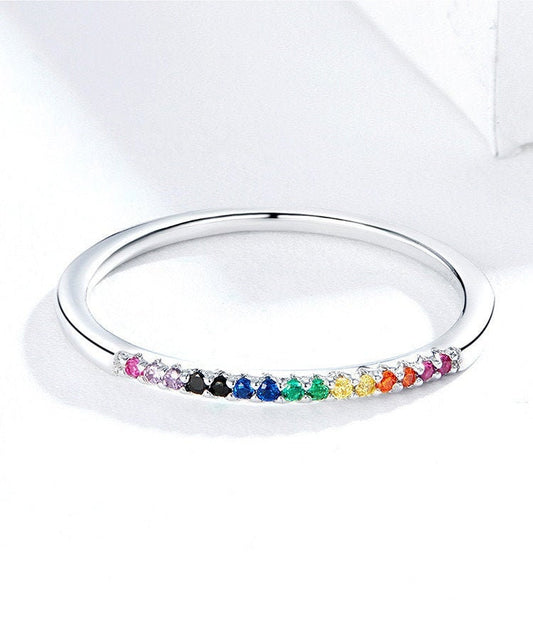 Dainty Silver Rainbow Stacking Ring in 925 Sterling Silver