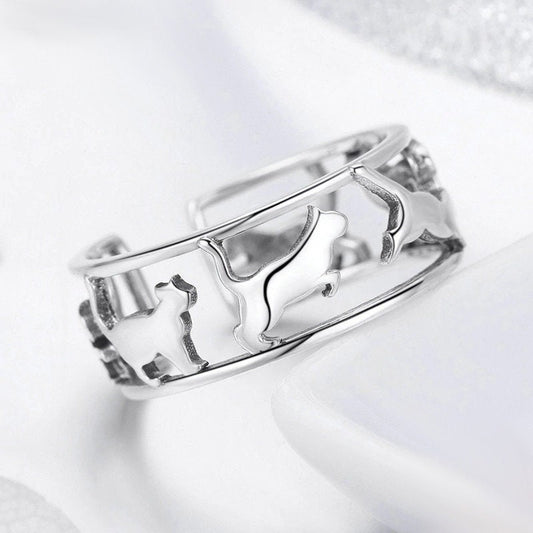 Running Cat 925 Sterling Silver Ring