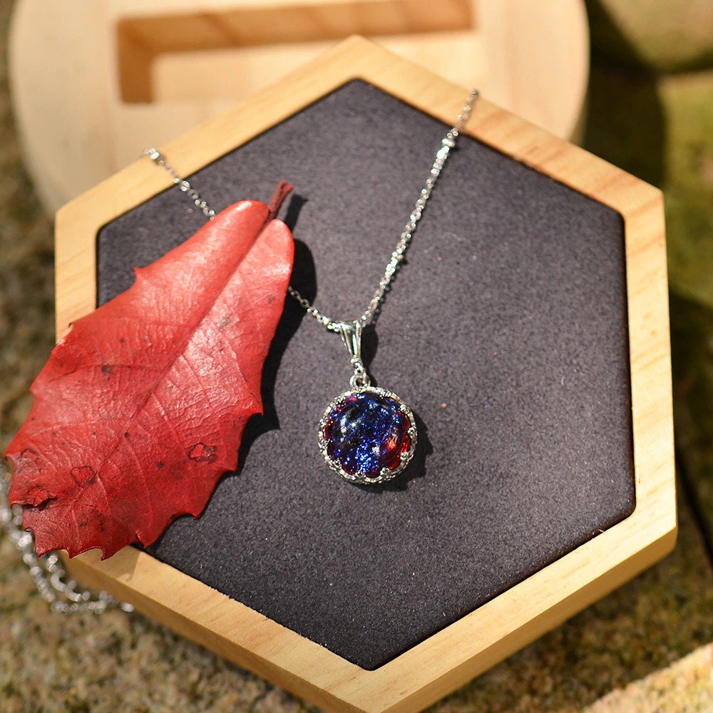 Dragon's Breath Opal Necklace in 925 Sterling Silver