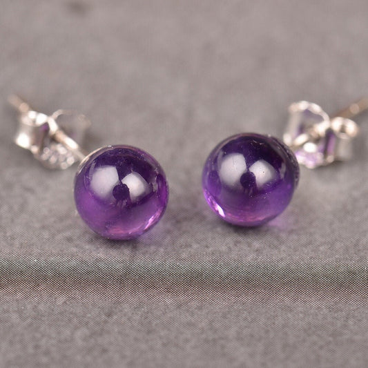 Amethyst Sphere Earrings 925 Sterling Silver