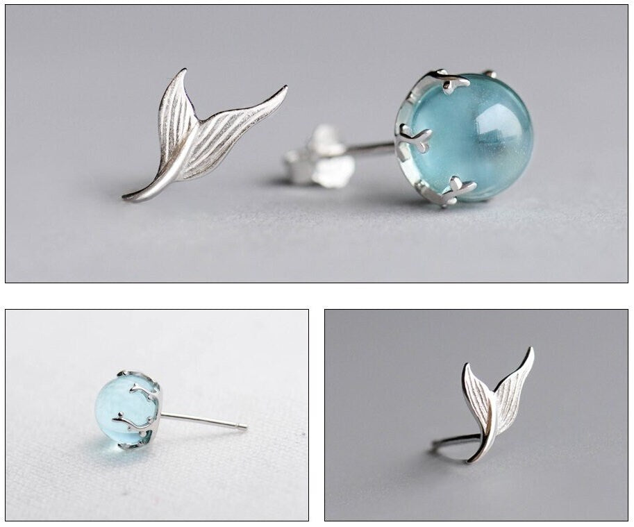 Boucles d'oreilles queue de sirène en argent sterling 925