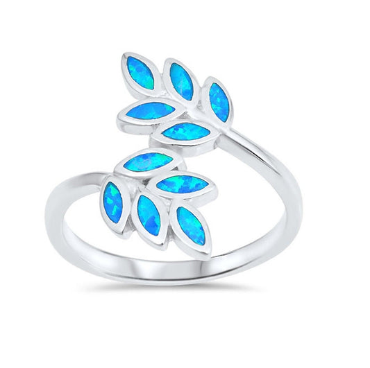 Fire Opal Leaf Ring in 925 Sterling Silver