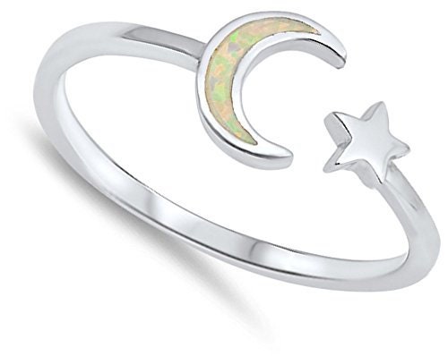 Opal Star & Moon 925 Sterling Silver Ring
