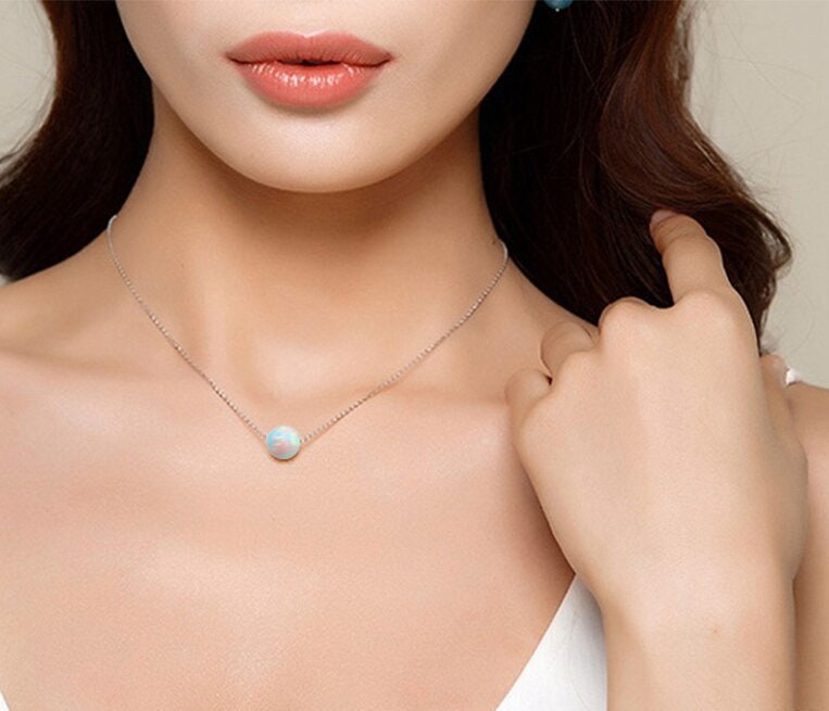 Rainbow Opal Orb Necklace in 925 Sterling Silver