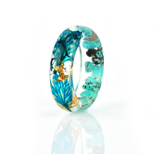 Bague Pierres Turquoise & Fleurs Bleues