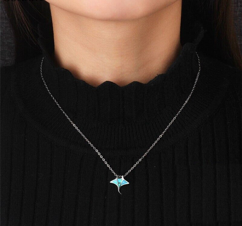 Collier Opale Raie Manta Argent Sterling 925