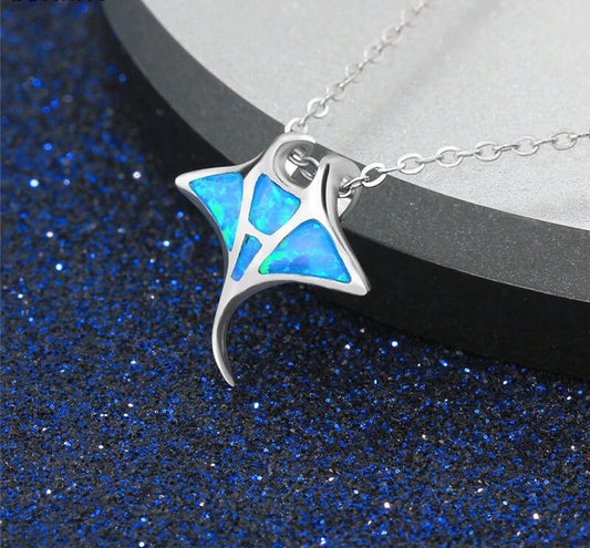 Opal Manta Ray Necklace 925 Sterling Silver